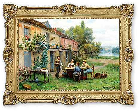 Lnxp Wunderschönes Gemälde 90x70 cm Künstler; R. Right ´Kaffee im Garten ´ Bild Bilder Barock Rahmen Antik Repro Renaissance als Gemälde & hochwertige Kunstreproduktion 58B