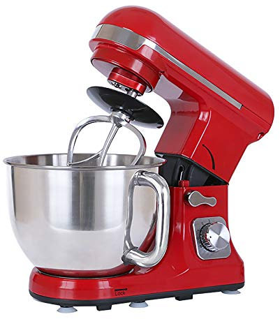 QWEASDF Stand Mixer, Food Processor, 6L 6-Speed Electric Kitchen Mixer with Dishwasher-Safe Dough Hooks, Flat Beaters, Wire Whip & Pouring Shield Attachments for Most Home Cooks,Red