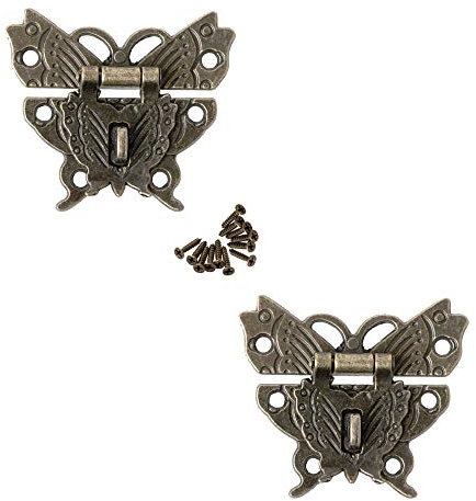 JINXM 2 Farfalla Fibbia Hasp Scatola a Farfalla Antica Fibbia Fibbia Fibbia Scatola di Legno con Chiusura a Scatto Chiusura Fermaglio Viti per Contenitore di Gioielli in Legno