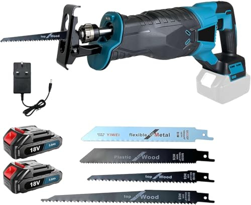 Sega a sega a sega a gattuccio, 18 V, per Makita con velocità variabile da 0 a 3000 SPM, con 2 batterie da 3,0 Ah e caricatore - Adatto per il taglio del legno