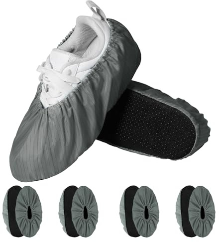 Annhua Reusable Shoe Covers 5 Pairs Polyester Overshoes with Non-Slip Soles, Washable Shoe Protector Fit UK 3.5–9.5 (Standard Shoes), Durable Boot Covers for Home, Lab & Work (Grey)