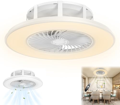 Froadp Deckenlampe mit Ventilator und Fernbedienung Modern Dimmable Deckenventilator mit Beleuchtung LED Lampe mit Leise Ventilator für Beleuchtung Wohnzimmer Schlafzimmer Esszimmer (90W, Weiß)