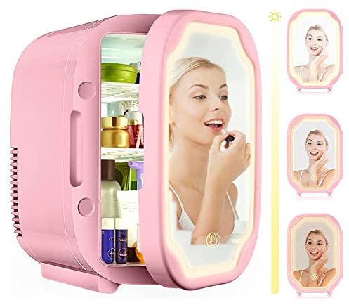Mini réfrigérateur 8 litres Portable Mirrored Beauty Frigo avec éclairage LED AC/DC Beauty Fridge lectric Cooler and Warmer Réfrigérateur Soins de la peau Maquillage Stockage pour soins de la peau C