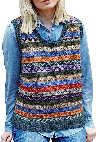 Pachamama Women Wool Tank Top Handknitted Fair Isle Multicoloured Handmade Extra Warm Sleeveless Jumper Fair Trade (as8, Alpha, m, Regular, Regular)