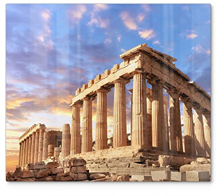 DEQORI Herdabdeckplatte Glas | einteilig 60x52 cm | Motiv Parthenon im Abendlicht | Ceranfeld Abdeckplatte für Küche | Herd-Abdeckung universal | Glasplatte & Schneidebrett für Kochplatten