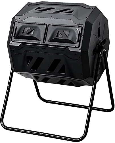 Finetree 160L Rotating/Tumbling Garden Composter Outdoor 2 Section Compost Waste Bin Barrel With Sliding Doors
