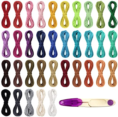 TOAOB 350 m Baumwollkordel gewachst 35 Farben Wachsschnur Baumwollschnur 1 mm mit 1 Schere für Schmuckherstellung Armband Halskette Basteln Makramee Kette Handwerk