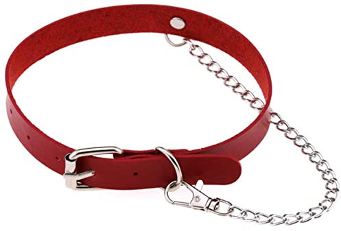 WEITING Schwarze Choker-Halskette für Damen, Gothic-Punk-Metallkette, Leder-Chocker, ästhetisch, Grunge-Halsband, modischer Halsschmuck, rot