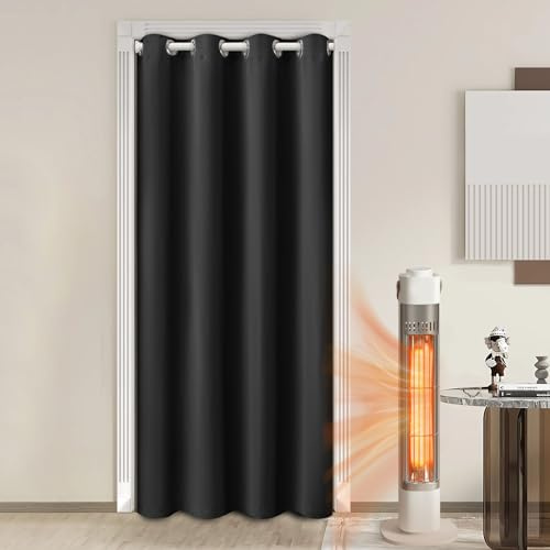 Lapalife Blackout Türvorhang mit Ösen,Raumverdunkelung Thermisch isolierter Vorhang Drapierung für Türen und Fenster für Fenster und Tür, thermoisolierend, Haus und Dekoration,132x203cm,Schwarz