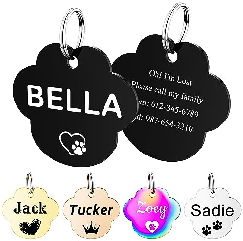 Hundemarke mit Gravur - FAMIPAWS Dog Tag Personalisiert mit Name, Symbol und Telefonnummer - Namensschild für Halsband - Tiermarke für Hunde, Katzen & Welpen - Pfote