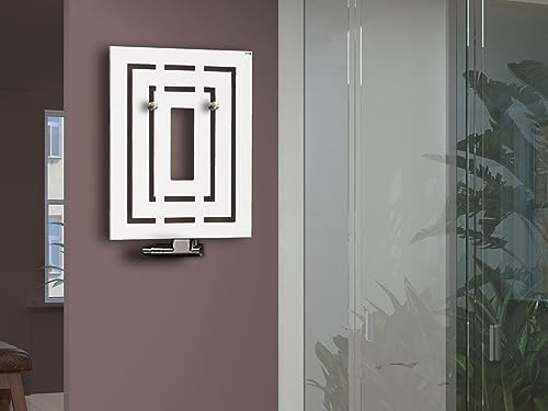 Badheizkörper Insight 80 cm 612 Watt weiß +2 Knopfhalter SZAGATO | HxB: 80x60cm Designheizkörper Handtuchheizkörper mit Mittelanschluss Handtuchwärmer Designheizung Made in Germany