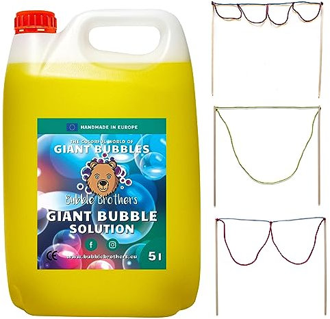 Bubble Brothers Riesenseifenblasen Set 3 Seifenblasenstäbe und 5L Seifenblasenflüssigkeit Seifenblasen Set für Kinder Seifenblasen Flüssigkeit und Riesenseifenblasen Stäbe (5L + 3 Seifenblasenstäbe)