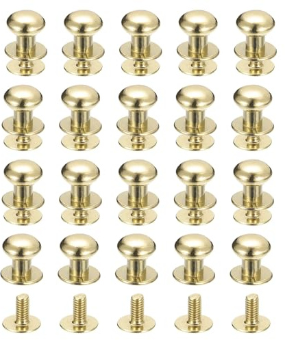 QUARKZMAN Tornillos de Remache de Cabeza Redonda de 8 mm con Espárrago de Bola, 20 Unidades, para Manualidades de Cuero, Bolsos Y Cinturones, Color Dorado Claro