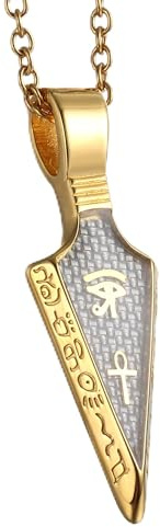 GTHIC Halsketten mit Pfeilspitzen-Anhänger aus Edelstahl für Männer und Frauen, ägyptisches Auge von Ra, Ankh-Schmuck, Geschenke, 60 cm lange goldene Halskette