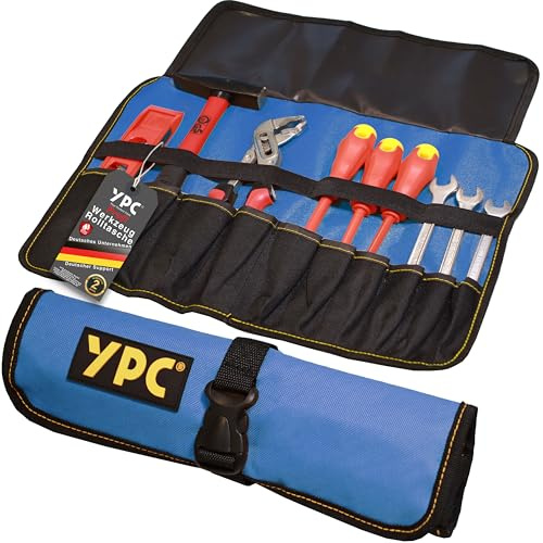 YPC VarioRoll L – 45x32cm, 10 Steckfächer und 4 Halteschlaufen, Werkzeugtasche rollbar, Messertasche, Werkzeug Rolltasche, Werkzeugrolle, Schraubendreher & Maulschlüssel Tasche leer