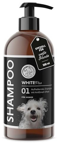 Annimally White Plus Shampoo - Natürliches Hundeshampoo für weißes Fell mit Kokosöl & Zuckertensid, geruchs- und ph-neutral, ohne Bleichmittel & Parfüm - 500 ml
