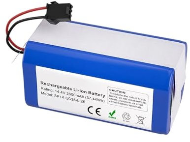 Batería de Iones de Litio de 14,4 V y 2600 mAh. Compatible con Conga 990, 1090. Compatible conTesvor X500. Compatible con Ecovacs Deebot N79 N79S DN622. Compatible con Eufy RoboVac 11 11S 30, etc.