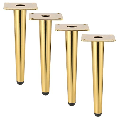 Btowin 6 Inch / 15cm Metal Furniture Legs, 4Pcs Modern Straight Tapered Furniture Feet, Gold Heavy Duty Sofa Legs Cabinet Legs Brushed Nickel Finish for TV Stand Cabinet Couch Dresser Table Bed