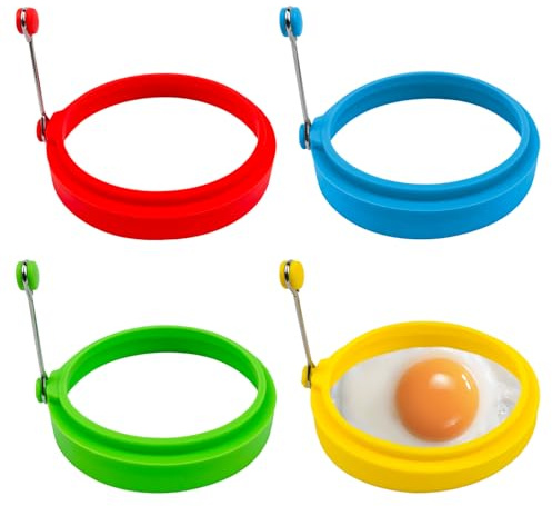 YOLCAR Egg Ring Set, Silicone Egg Ring Molds, Fried Egg Rings and Non-stick Egg Cooker Ring, Multicolor, 4Pack