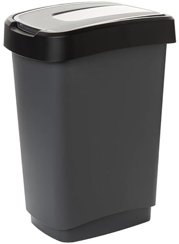 SUSTANIA Poubelle avec couvercle basculant - 50 l - 56 x 29 x 39 cm - Couleur : gris/argenté - Fabriquée en UE
