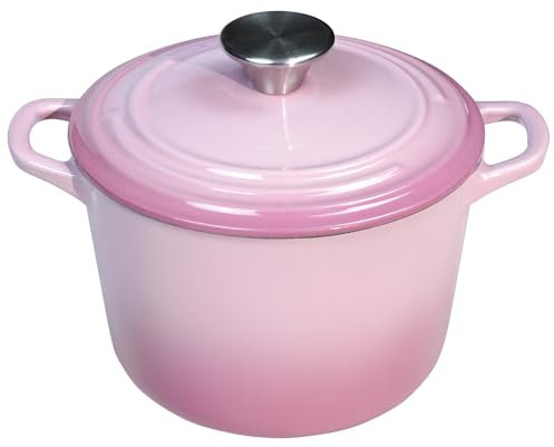Flavehc Pentola da forno olandese con coperchio, 1,8 qt, in ghisa, forno olandese per la cottura del pane, in ghisa smaltata, rosa, pentola per riso con manici