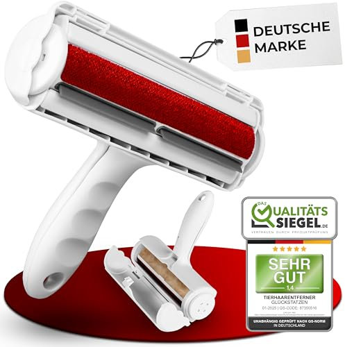 GLÜCKSTATZEN Tierhaarentferner & Fusselbürste für Hunde- und Katzenhaare – Wiederverwendbarer Haarentferner für Sofa, Auto, Teppich & Bett – Fusselroller ohne Kleber mit Auffangbehälter