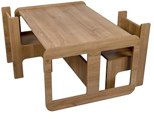 Industrial Living Barnskrivbord – barnbord med 2 barnstolar – aktivitetsbord – dagisbord – ritbord – spelbord – trä – valnöt