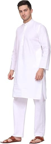 TOSQP27 Mens Cotton Kurta Pajamas Gift White Ethnic Wedding Grooms Outfit Long Sleeve