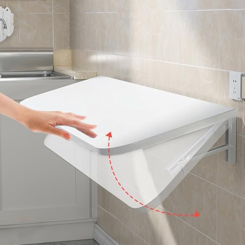 XINGWANGG Tavolo Pieghevole a Parete,Tavolo Galleggiante,Scrivania per Computer Pieghevole in Legno,Tavolino a Muro Salvaspazio per Cucina Salotto Ufficio o Balcone,con Viti (Bianco,50cm x 40cm)