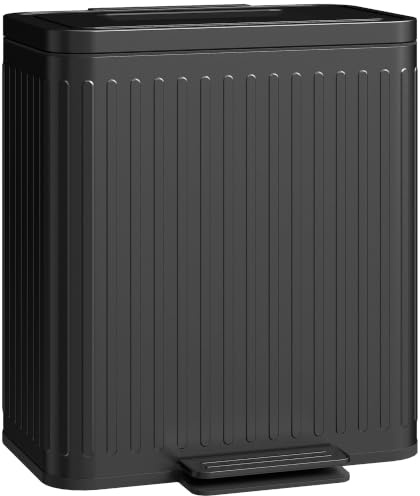 HOMCOM Dual Kitchen Bin, 2 x 20L Double Bin for Recycling and Waste, Black