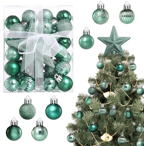 LIHAO 30 Stück Weihnachtsbaumkugeln Grün 3cm Mini Weihnachtskugeln Kunststoff Christbaumschmuck Weihnachtsdeko für Weihnachten und Party Dekoration (Klein)