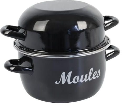 Crealys 545411 - Olla para mejillones (acero esmaltado, 20 cm de diámetro, 2,8 litros), color negro
