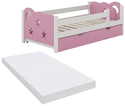 VitaliSpa Kinderbett Jessica, Rosa, 70x140 cm | mit Schublade und Matratze, ausziehbar als Jugendbett, kombinierbar mit Jessica-Serie