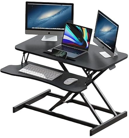 GAOCUNBING 80 cm Stehpult-Konverter, höhenverstellbarer Sitz-Steh-Aufsatz, Dual-Monitor- und Laptop-Workstation mit breiter Tastaturablage
