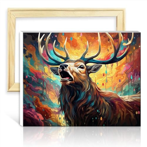 LiHEQING Ölgemälde „Hirsch“, Malen nach Zahlen, für Erwachsene und Anfänger, mit Pinseln und Acrylpigmenten, kreativer Stil, Kunsthandwerk, ohne Rahmen (60 x 75 cm)