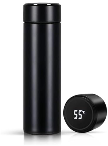 EVOLUXCARE Botella-Termo de 500 ml con indicador de temperatura LED, vaso aislado al vacío, botella de agua, filtro de acero inoxidable para te, botella LCD táctil.