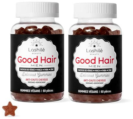 Lashilé Beauty - Complément Alimentaire - Anti-Chute Cheveux & Renforcement Capillaire - Croissance & Densité Good Hair Men - Made in France - Zinc Maca Cheveux de Vénus - Cure 2 Mois 120 Gummies