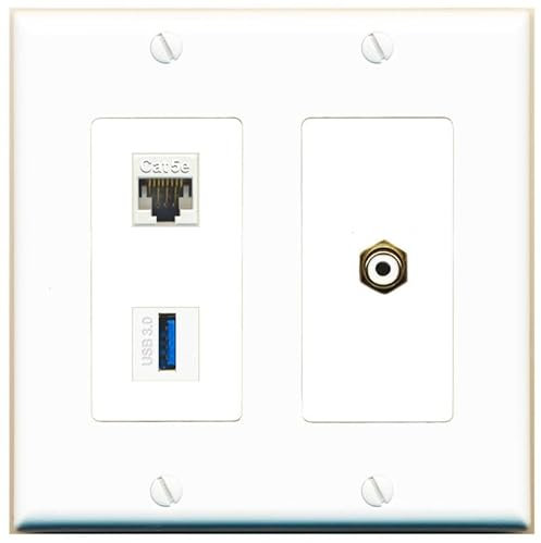 RiteAV Placa de pared hembra hembra hembra de 2 puertos CAT5E RCA-blanco USB-3 acoplador hembra [blanco]