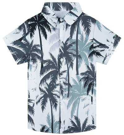 SEAOYOZO Boy's Hawaiian Shirt Short Sleeve Casual Button Down Beach Aloha Shirt Kids Summer Luau Hawaii Palm Tree Shirts 5–14 Years M
