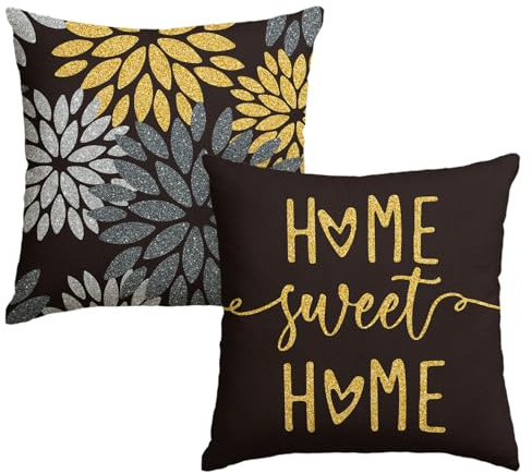 Artoid Mode Schwarz Golden Dahlien Blumen Kissenbezüge 2er Set, 45x45 cm Frühling Zierkissenbezug Cushion Cover Couch Wohnzimmer Außenbereich Deko