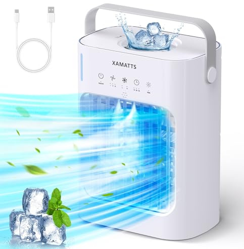 Portable Air Conditioners Cooling Fan, XAMATTS 3 Speeds Evaporative Mini Air Conditioner Portable, 700ml Portable AC Air Cooler, Personal Air Conditioner for Bedroom,Room,Office,Camping