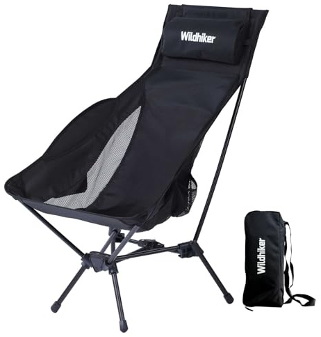 Wildhiker RestAngle High Back Folding Camping Chair, Lounge Comfort - Black