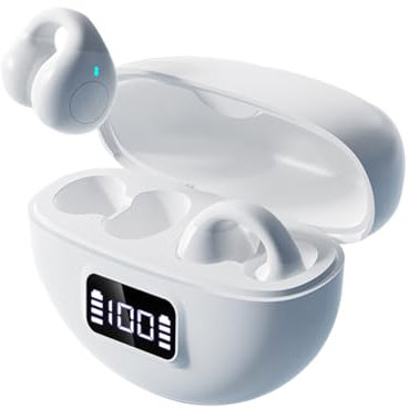 Écouteurs intra-auriculaires ouverts sans fil Bluetooth 5.4 avec arceau à conduction d'air et à conduction osseuse - Écouteurs de sport avec clip d'oreille - Écouteurs Bluetooth pour la course à pied