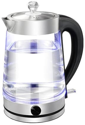 KHUKHU Kitchen Electric Glass Kettle with Stainless Steel Filter, Inner Lid And Bottom, 1000W 2 L, Auto Shut Off And Boil Dry Protection, for Coffee, Tea, Beverages Hot Water