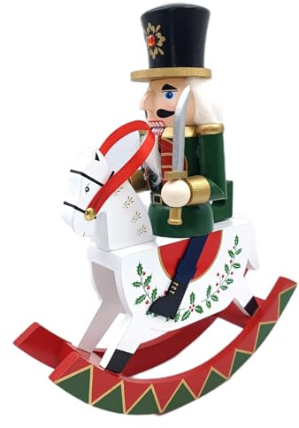 Figura De Navidad Nuracher - Ornamento De Caballo Balancín De Madera, Decoración De Mesa Tradicional De 12 Pulgadas | Estatuas Decorativas De Vacaciones, Figura Clásica De Estante, Colección