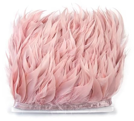 Frange de garniture en plumes d'oie naturelles, 1 mètre, for robe, vêtements, couture, artisanat, décoration de fête de mariage, ruban en plumes d'oie, 8-10CM(Leather Pink)