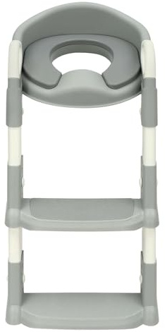 Toilettensitz Baby mit Treppe, Höhenverstellbar und Klappbar, Kinder WC Sitz Toilette Toilettentrainer mit PU Gepolsterter und Rutschfeste Füße, für Kleinkinder Jungen und Mädchen (Grau)