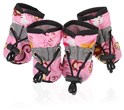 Toddmomy 1 Satz Hundeschuhe mit weicher Sohle Welpe Schuhe für kleine Hunde hundeschuhe mittelgroße Hunde Hundestiefel Haustier Schnee Pfote Hund füße Schutz Dekorative Hundehuhe Stoff Rosa