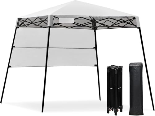 GOPLUS Carpa Plegable Cenador Impermeable, Pabellon de Jardin Pop-up Regulable en Altura, Gazebo de Jardín Protección UV, Cenador de Fiesta con Bolsa, con 1 Paredes y Marco Resistente (Blanco)