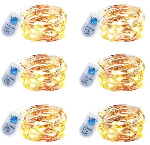 innolife 6 Stück LED Lichterkette Batterie mit Timer, 2M 20 LEDs | Mini Kupferdraht Lichterkette (CR2450 Batteriebetrieben) für Party Weihnachten Halloween Zuhaus Innen Deko, Warmweiß